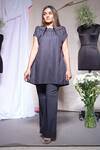 Buy_Echke_Charcoal Linen High Neck Top And Pant Set _Online_at_Aza_Fashions