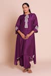 Buy_Brij_Purple Muslin, Silk Embroidery, Tassels Round Neck Iraaya Kurta Set _at_Aza_Fashions
