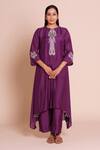 Brij_Purple Muslin, Silk Embroidery, Tassels Round Neck Iraaya Kurta Set _Online_at_Aza_Fashions