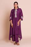 Buy_Brij_Purple Muslin, Silk Embroidery, Tassels Round Neck Iraaya Kurta Set _Online_at_Aza_Fashions