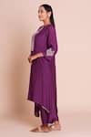 Shop_Brij_Purple Muslin, Silk Embroidery, Tassels Round Neck Iraaya Kurta Set _Online_at_Aza_Fashions