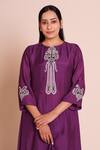 Brij_Purple Muslin, Silk Embroidery, Tassels Round Neck Iraaya Kurta Set _at_Aza_Fashions