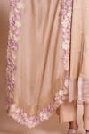 Brij_Beige Linen, Satin, Silk Embroidery, Fabric Flowers Round Neck Meher Kurta Set _at_Aza_Fashions