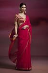 Shop_Dressfolk_Pink Handloom Cotton Sequins, Parineeta Bordered Saree With Running Blouse _at_Aza_Fashions