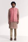 Buy_Studio Bagechaa_Pink Tissue, Organza, Chanderi Embroidery Dino Nehru Jacket Set _at_Aza_Fashions