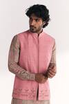 Buy_Studio Bagechaa_Pink Tissue, Organza, Chanderi Embroidery Dino Nehru Jacket Set _Online_at_Aza_Fashions