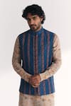 Shop_Studio Bagechaa_Blue Tissue, Organza, Chanderi Embroidery, Beads Musawir Nehru Jacket Set _Online_at_Aza_Fashions