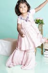 Buy_Toddle Kidswear_Pink Satin, Modal, Georgette, Organza Floral Flight Kurta Sharara Set _at_Aza_Fashions