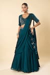 Buy_Samyukta Singhania_Blue Georgette Embroidery, Beads V-neck Hand Lehenga Saree With Blouse _at_Aza_Fashions