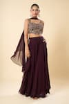 Shop_Samyukta Singhania_Purple Silk, Satin, Georgette Embroidery, Metallic Hand Blouse Sharara Set _Online_at_Aza_Fashions