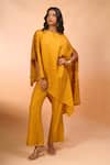 Buy_Divyam Mehta_Yellow Embroidery Boat Neck Asymmetric Kurta And Pant Set _at_Aza_Fashions