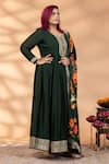 Shop_Mamicha_Green Chiffon Zari, Embroidery, Tassels Split V-neck Mehak Anarkali And Dupatta _Online_at_Aza_Fashions