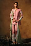 Buy_Mukta Sabharwal_Pink Silk, Shantoon, Tissue Embroidery Keyhole Neck Eshani Kurta Set _at_Aza_Fashions