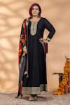 Buy_Mamicha_Black Chiffon Embroidery, Zari Round Neck, Noor-e-kala Anarkali With Dupatta _at_Aza_Fashions