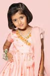 Shop_Toddle Kidswear_Peach Satin, Modal, Organza Embroidery Orange Blossom Sharara Set _at_Aza_Fashions