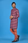 Shop_Sayisha_Red Checked Printed Kurta  _Online_at_Aza_Fashions