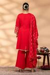 Shop_Mamicha_Red Chiffon Embroidery, Zari V-neck Kurta And Pant Set _at_Aza_Fashions