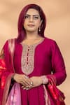Mamicha_Magenta Chiffon Embroidery, Foil Printing, Rang-e-bahar Anarkali With Dupatta _Online_at_Aza_Fashions