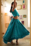 Buy_Love The World Today_Teal Cotton Satin Embroidery Nilima Choli And High-low Lehenga Set _Online_at_Aza_Fashions
