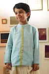 Buy_Love The World Today_Sky Blue Cotton, Silk Zari Poppy Polka Motif Kurta  _at_Aza_Fashions