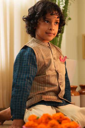 Love The World Today_Gray Cotton, Silk Indu Striped Nehru Jacket _at_Aza_Fashions