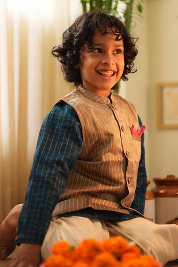 Shop_Love The World Today_Gray Cotton, Silk Indu Striped Nehru Jacket _at_Aza_Fashions
