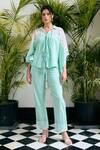 Buy_Kay Kay_Turquoise Cotton Lace, Embroidery Collared, Velora Shirt And Pant Co-ord Set _at_Aza_Fashions
