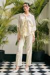 Buy_Kay Kay_Yellow Cotton Lace, Embroidery Collared Shirt And Pant Co-ord Set _at_Aza_Fashions