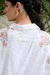 Shop_Kay Kay_White Denim Lace, Embroidery Collared Reyah Shirt And Pant Co-ord Set _Online_at_Aza_Fashions