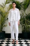 Buy_Kay Kay_White Denim Lace, Embroidery Collared Reyah Shirt And Pant Co-ord Set _at_Aza_Fashions