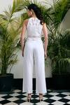 Kay Kay_White Cotton, Poplin, Denim Embroidery, Cut Work Veyra Top And Pant Co-ord Set _Online_at_Aza_Fashions