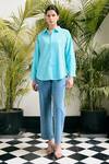 Buy_Kay Kay_Blue Polyester, Poplin Studs Collared Syra Studded Shirt _at_Aza_Fashions
