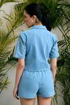 Kay Kay_Blue Denim Studs Collared Zaza Studded Shirt And Shorts Co-ord Set _Online_at_Aza_Fashions