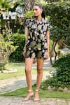 Buy_Kay Kay_Black Cotton, Lurex Embroidery Voliana Floral Print Top And Shorts Co-ord Set _at_Aza_Fashions