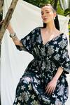 Buy_Kay Kay_Black Lurex, Cotton Embroidery V-neck Freja Floral Print Dress _Online_at_Aza_Fashions