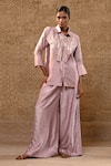 Buy_Eeda_Lilac Applique, Embroidery Collared Metallic Shirt And Wide-leg Pant Set _at_Aza_Fashions