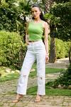 Buy_Kay Kay_Green Denim Embroidery Round Neck Harlow Tank Top And Pant Set _at_Aza_Fashions
