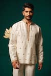 Buy_Niloufer By Aasif Ally_Ivory Silk Embroidery Zardozi Handwork Short Kurta And Pant Set _Online_at_Aza_Fashions