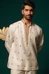 Shop_Niloufer By Aasif Ally_Ivory Silk Embroidery Zardozi Handwork Short Kurta And Pant Set _Online_at_Aza_Fashions
