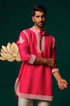 Shop_Niloufer By Aasif Ally_Pink Silk Embroidery, Beads Cutdana And Moti Handwork Short Kurta & Pant Set _Online_at_Aza_Fashions