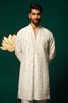 Buy_Niloufer By Aasif Ally_Off White Silk Embroidery Zardozi Handwork Kurta And Pant Set _Online_at_Aza_Fashions
