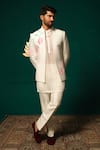Niloufer By Aasif Ally White Silk Hand-painted Lotus Motif Nehru Jacket Kurta Set at Aza Fashions Niloufer By Aasif Ally_White Silk Hand-painted Lotus Motif Nehru Jacket Kurta Set _at_Aza_Fashions