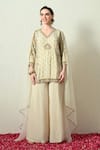 Buy_OHH CROW_Ivory Tissue, Silk, Crinkle, Organza Embroidery, Beads, Kurta Crush Sharara Set _at_Aza_Fashions