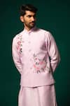 Buy_Niloufer By Aasif Ally_Purple Silk Embroidery, Stones Hand-painted Floral Nehru Jacket Kurta Set _Online_at_Aza_Fashions