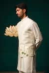 Niloufer By Aasif Ally_White Silk Embroidery, Stones Hand-painted Floral Nehru Jacket Kurta Set _Online_at_Aza_Fashions