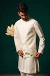 Shop_Niloufer By Aasif Ally_White Silk Embroidery, Stones Hand-painted Floral Nehru Jacket Kurta Set _Online_at_Aza_Fashions