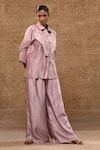 Buy_Eeda_Lilac Applique, Embroidery Collared Metallic Shirt And Wide-leg Pant Set _Online_at_Aza_Fashions