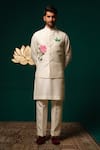 Niloufer By Aasif Ally White Silk Embroidery Hand-painted Floral Nehru Jacket Kurta Set Online at Aza Fashions Niloufer By Aasif Ally_White Silk Embroidery Hand-painted Floral Nehru Jacket Kurta Set _Online_at_Aza_Fashions