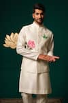 Buy Niloufer By Aasif Ally White Silk Embroidery Hand-painted Floral Nehru Jacket Kurta Set Online at Aza Fashions Buy_Niloufer By Aasif Ally_White Silk Embroidery Hand-painted Floral Nehru Jacket Kurta Set _Online_at_Aza_Fashions