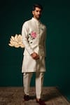 Buy Niloufer By Aasif Ally White Silk Embroidery Hand-painted Floral Nehru Jacket Kurta Set Buy_Niloufer By Aasif Ally_White Silk Embroidery Hand-painted Floral Nehru Jacket Kurta Set